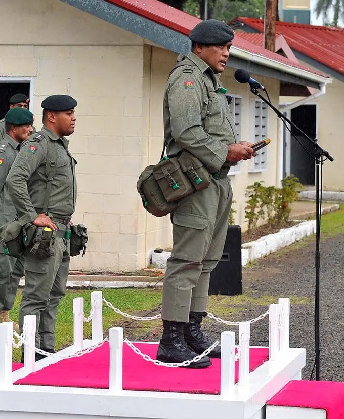 3FIR Commanding Officer Lieutenant Colonel Aseri Rokoura addresses the 3FIR during a parade to launch the  Infantry Week at the Queen Elizabeth Barracks in Nabua on June 18, 2020. Photo: RFMF Media