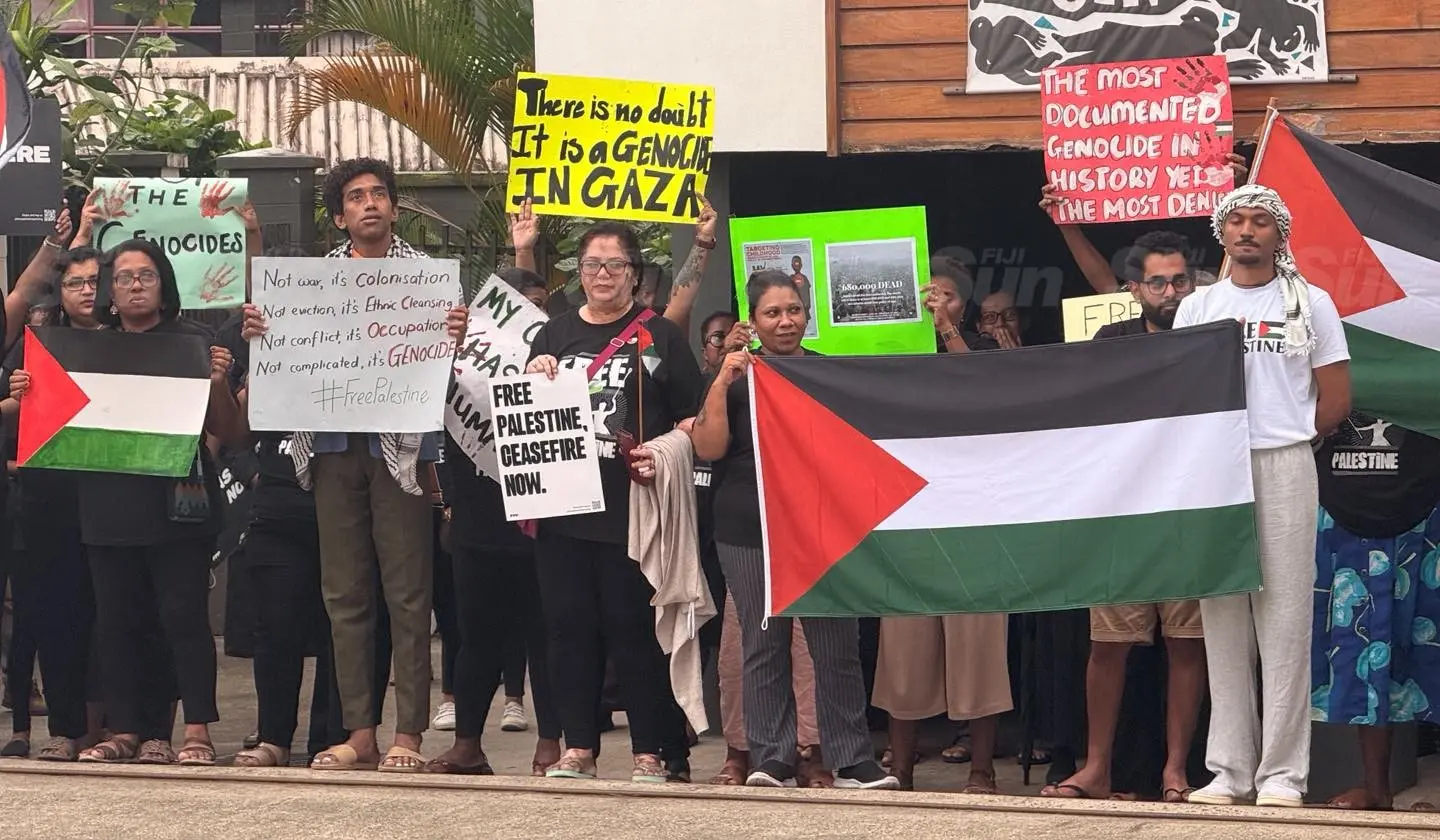 Protestors outside the FijI Women's Crisis Centre office in Suva on June 2, 2026.