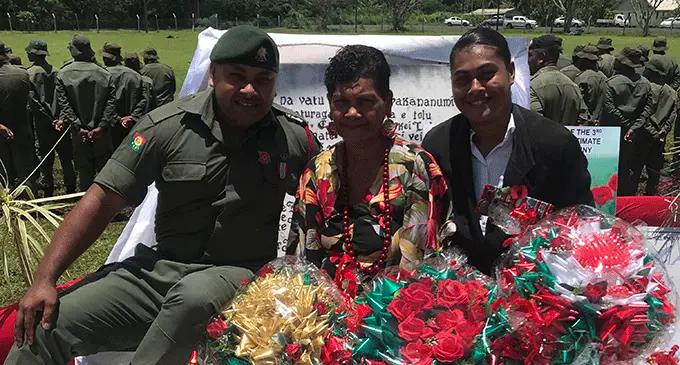 From Left: Daniele Tagivakatini, with his sister Sulumaite Tagivakatini and mother Mareta Tagivakatini during Remembrance Day at Sukanaivalu Army Barrack, Vaturekuka in November 11, 2022. Photo: Shratika Naidu