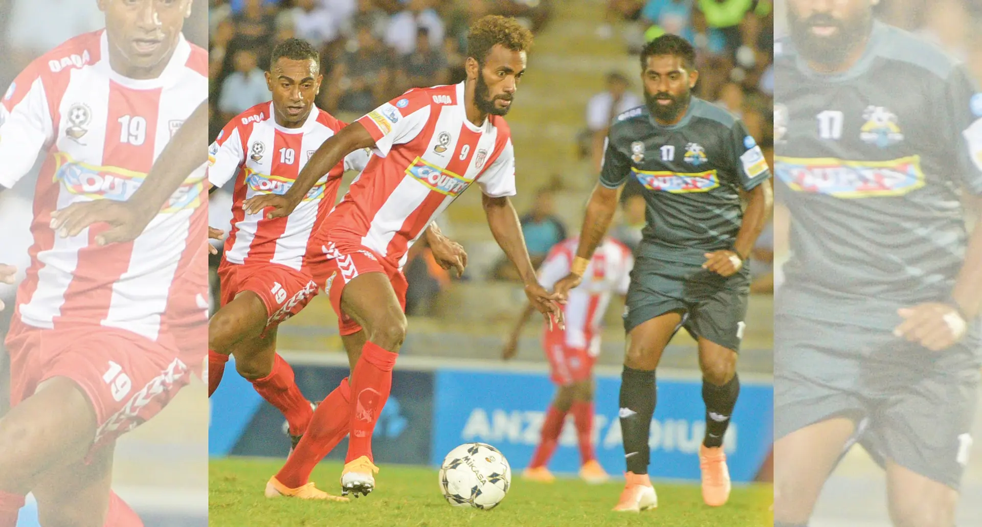 Labasa’s Siotame Kubu (left) on attack  against Ba’s Narend Rao during  their Courts Interdistrict Championship pool game at the ANZ Stadium, Suva on October 8, 2020. Photo: Ronald Kumar
