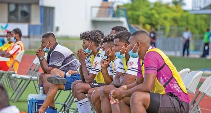 Suva players adapting to the new norm wearing masks during their game earlier this year. Photo: Leon Lord