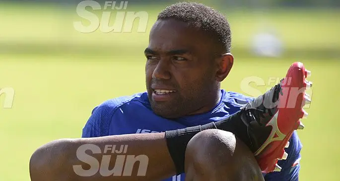 Fiji Airways Fijian 7s captain Waisea Nacuqu stretches during training at Albert Park in Suva on November 6, 2019. Photo: Ronald Kumar