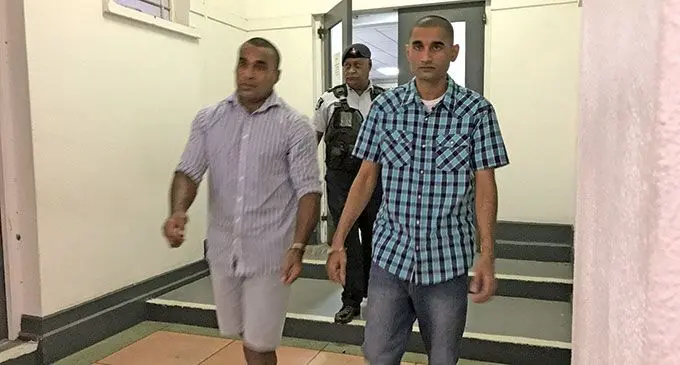 Pranil Alvin Singh (Right) outside the High Court in Suva on June 16, 2022. Photo: Ashna Kumar