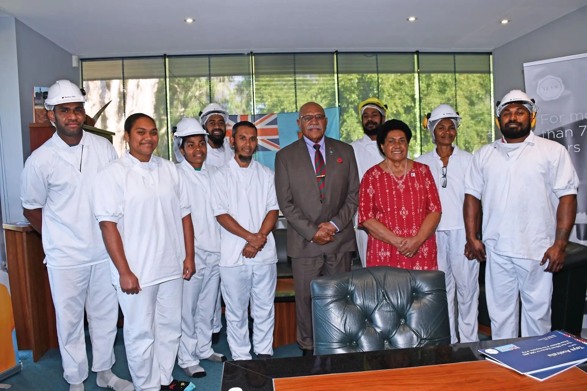 Prime Minister Sitiveni Rabuka and his wife, Sulueti Rabuka, with Fijian seasonal workers in Australia last year during his visit under the Pacific Australia Labour Mobility (PALM) scheme.
