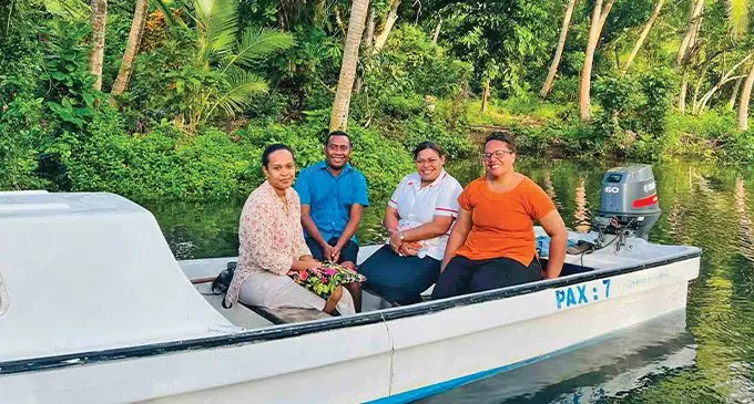  Kavala Health Centre Doctor Elizabeth Lal, Health Inspector Josaia Tubuna, team leader public health nurse Ro Iva Naivalurua and Acting SDMO Dr Eileen Puamau in Nakoronawa Village. Photo: Fonua Talei