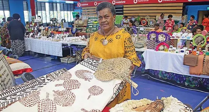 Litiana Dralimaki showcasing her tapa cloth at the 2024 Central Women’s Expo at the Vodafone Arena. Photo: Asenaca Ratu