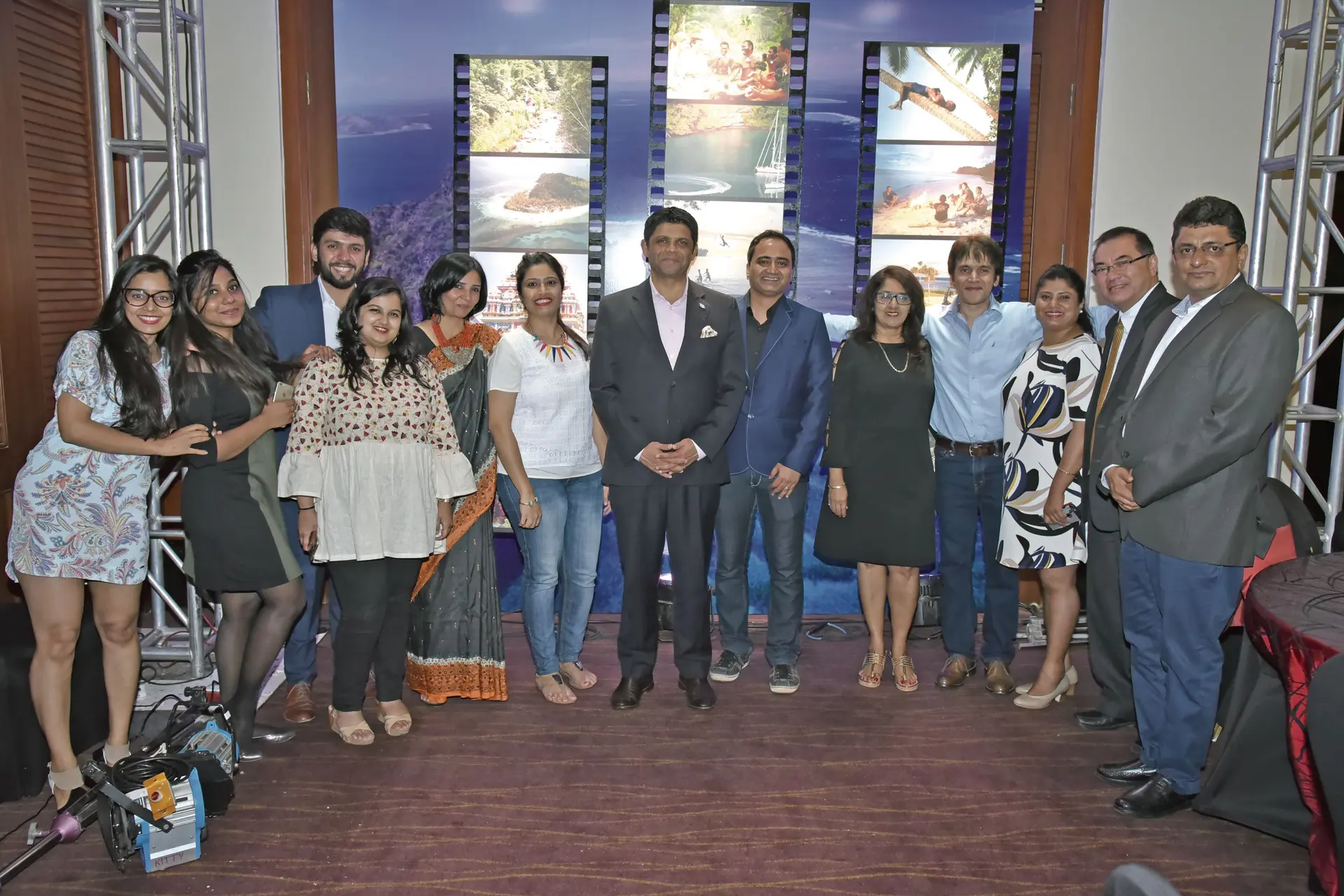 Attorney-General and Minister for Communications Aiyaz Sayed-Khaiyum (centre), with chairperson for Film Fiji Shaenaz Voss (fifth from right), Film Fiji chief executive officer Dallas Foon (second from right), with guests of Film Fiji in Suva.