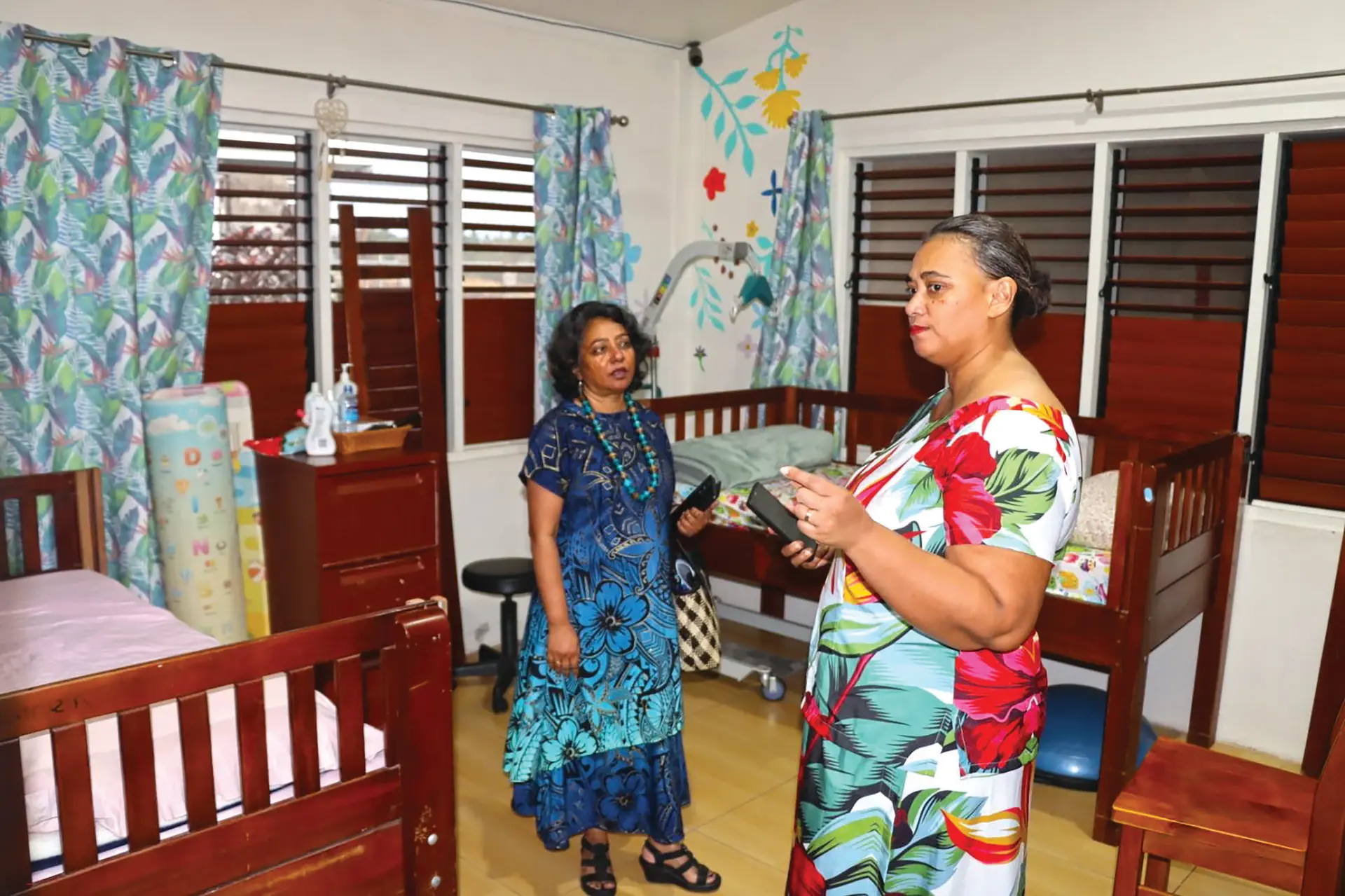 Minister for Women, Children and Social Protection Sashi Kiran (left) visits the rooms at the newly opened Phos Haven Care Home in Meigunyah, Nadi, on September 11, 2026.