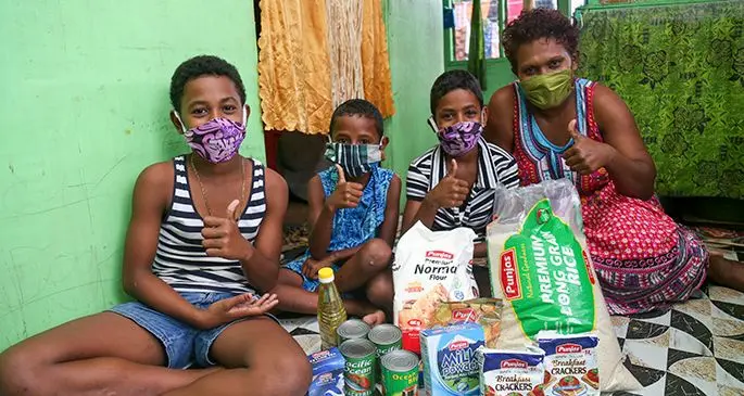 Kesa Bulu (right), and her children (from left): Liviana Fipe, 11, Talica Domodilagi, 7, and Erini Marama, 10, at their home in Jittu Estate on May 2, 2021. Photo: Leon Lord