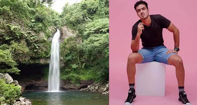 Tavoro Waterfalls in Taveuni(right) and Kreeshay Singh (left).