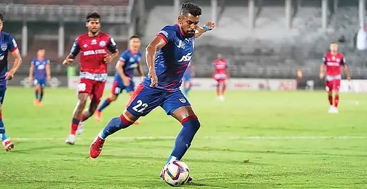Roy Krishna in action against Jamshedpur on April 21, 2023 during the semifinal of the Super Hero Cup. Photo: ISI Media
