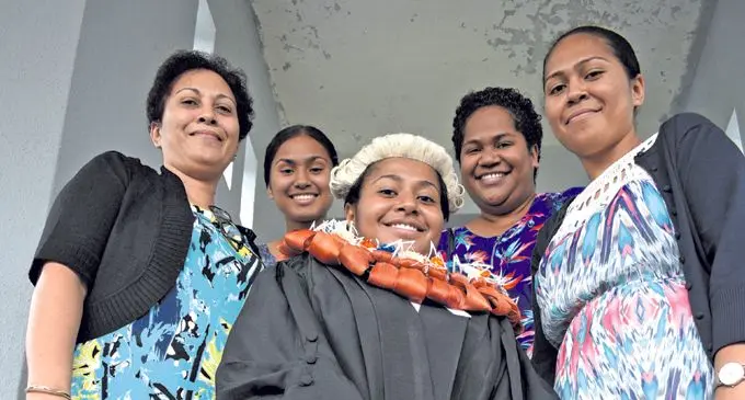 Standing tall...Bulou Azariah Kinivuai (middle) with her Mum (from left) Angie Anthony, Sisters, Chiara , Olivia and Cassandra Kiniwai following her admission as a Legal Practitioner on February 21, 2018. Photo: Ronald Kumar.