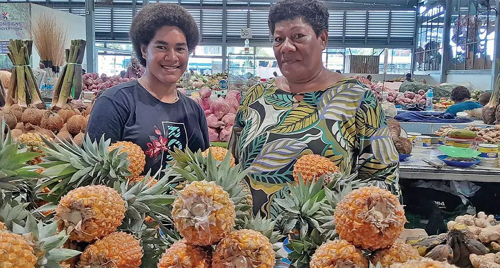 Iva Mckay {left), with her mother, Mariana Divikoca, at the Namaka Market in Nadi. Photo: Waisea Nasokia 