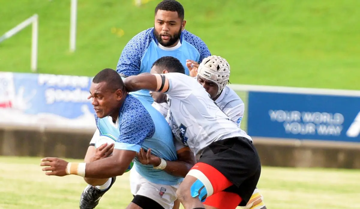 Suva's Usamaki Titoko held possession against Nadroga during Skipper Cup Championship at ANZ Stadium on May 4, 2019. Photo: Ronald Kumar.