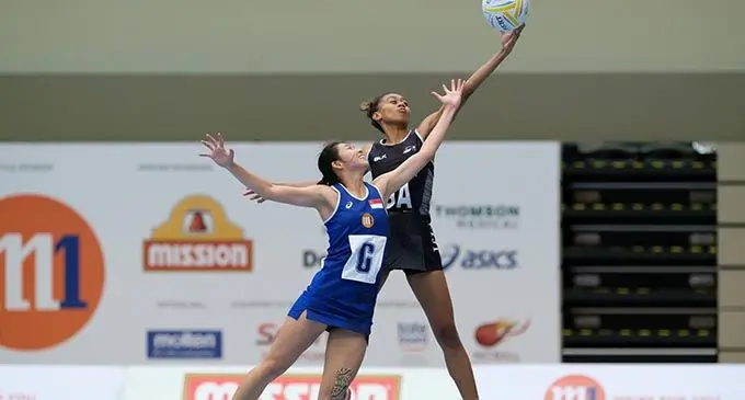 Unaisi Rauluni in action against Singapore. Photo: Netball Singapore