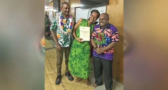 Veitacini Tagilala with SPBD’s MSME Fiji business trainer Aslam. Photo: Frederica Elbourne. 