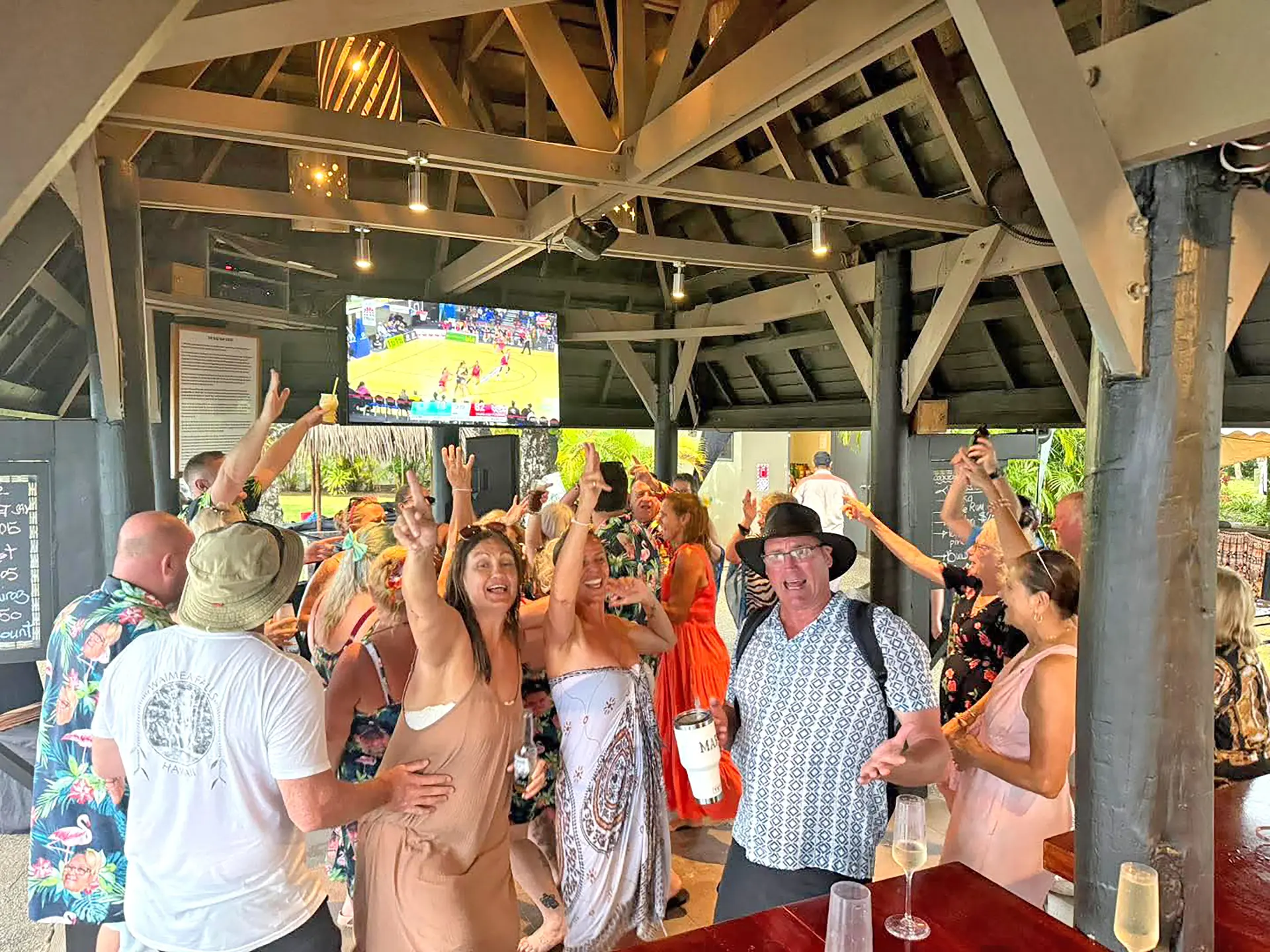 Bilo Bar club members sway to the music during the reunion last week. 