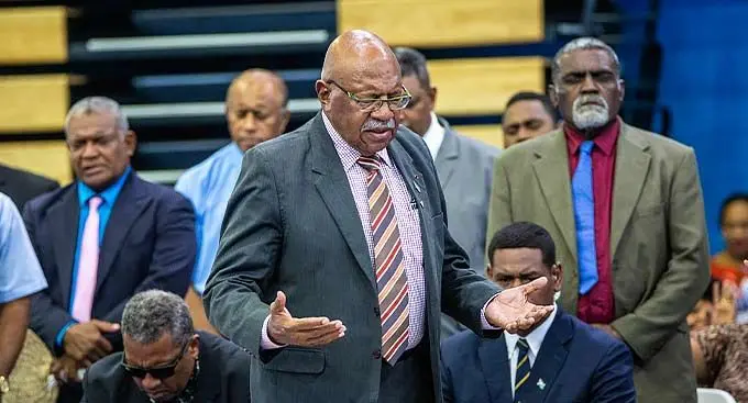 Prime Minister Sitiveni Rabuka during The People’s Alliance-National Federation Party-SODELPA service. thanksgiving church service at the Vodafone Arena in Suva on January 8, 2023. Photo: Leon Lord