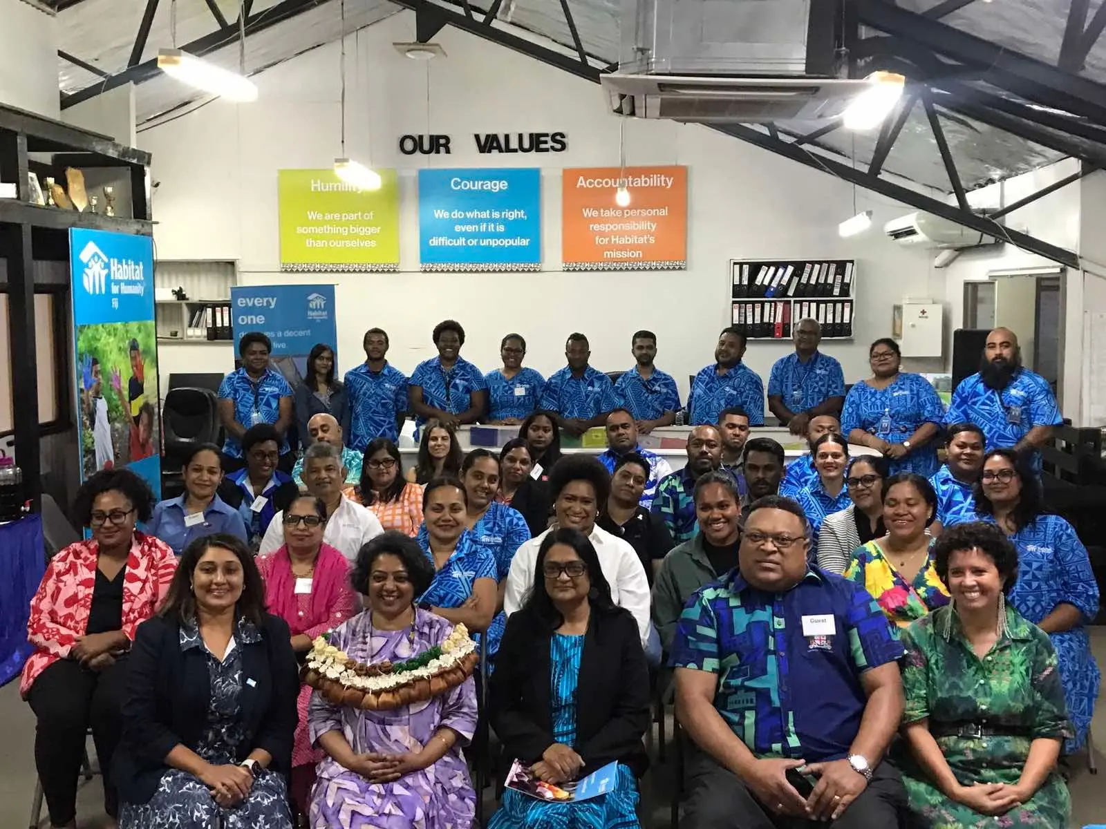 Minister for Women, Children and Social Protection Sashi Kiran (seated second from left), with Permanent Secretary for Housing, Manasa Lesuma (seated second from right) and staff members of Habitat for Humanity Fiji on October 7, 