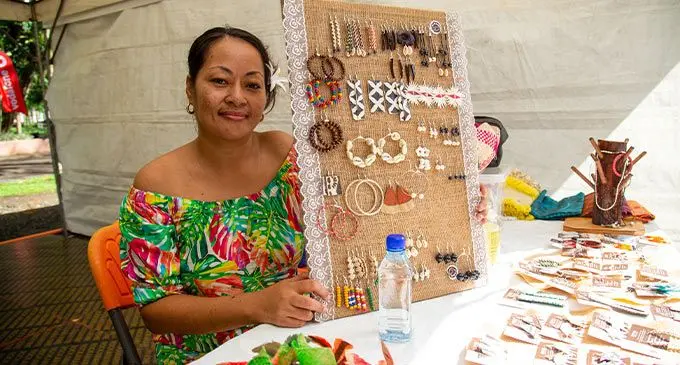 Dania Grace showcasing her work at the Blue Pacific Village at Suva’s Thurston Garden on July 11, 2022. Photos: Leon Lord