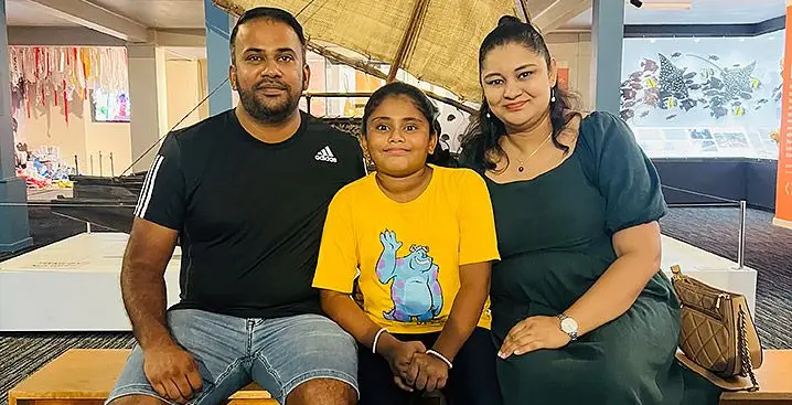 Hilton Fiji Beach Resort & Spa and DoubleTree Resort Cluster Commercial Director Javed Rahim with his wife Anzareea Sahim and daughter Aiza Rahim.