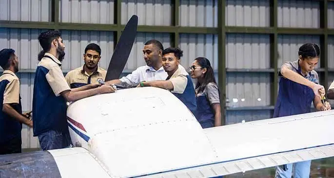 Fiji National University Aircraft Maintenance Engineering (Mechanical) students during their practical session.