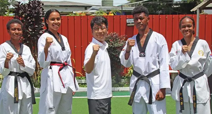 From left: Lolohea Naitasi, Maryanne Bulewa, Coach Sanghyun Ra, Suliano Leli and Irene Mar.