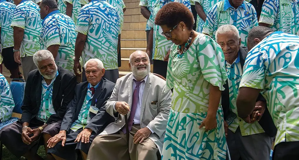 Gone Marama Bale Na Roko Tui Dreketi Ro Teimumu Kepa with fellow participants during the GCC meeting at the Lagoon Resort, Pacific Harbour on February 29, 2024. Photo: Leon Lord