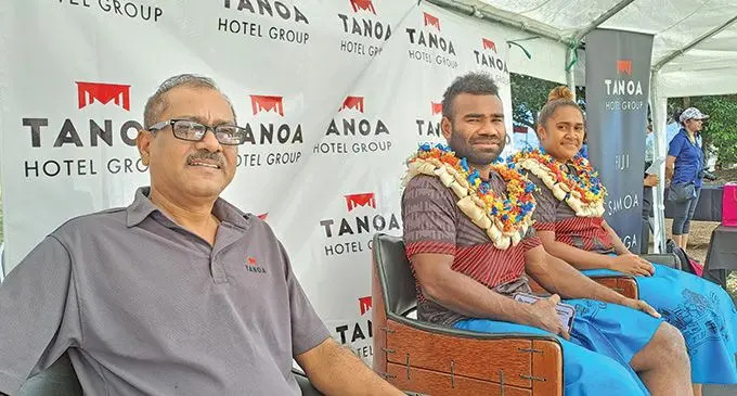 From left; Tanoa Group area general manager Fiji Narend Kumar, Jerry Tuwai and wife Mereani in Nadi. Photo: Waisea Nasokia