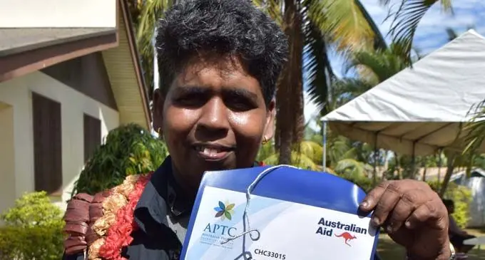 Sharda Mani with her Certificate III in Individual Support during the Australia Pacific Technical College graduation at the Friendly North Inn in Labasa on May 24,2018. Photo: Shratika Naidu