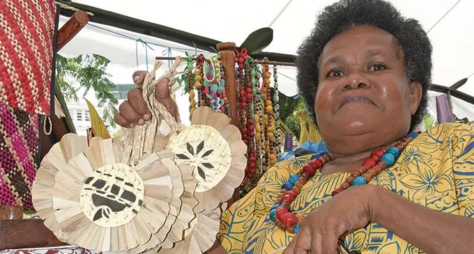 Litia Naitanui 52, with some of her handicraft on sale during the central division craft show at Ratu Sukuna Park on February 20, 2019. Photo: Ronald Kumar.