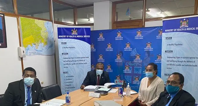 Minister-for-Health-and-Medical-Services-Hon.-Dr-Ifereimi-Waqainabete-and-his-team-during-the-WHA-74th-virtual-session.