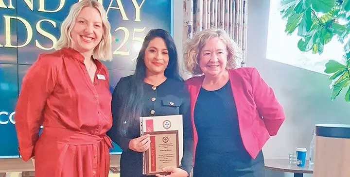 From left: Australian Federal Member of Parliament Kara Cook, lawyer Sabrina Khan, and State member for Mansfield Corrine McMillan. Photo: Amy Higgin.