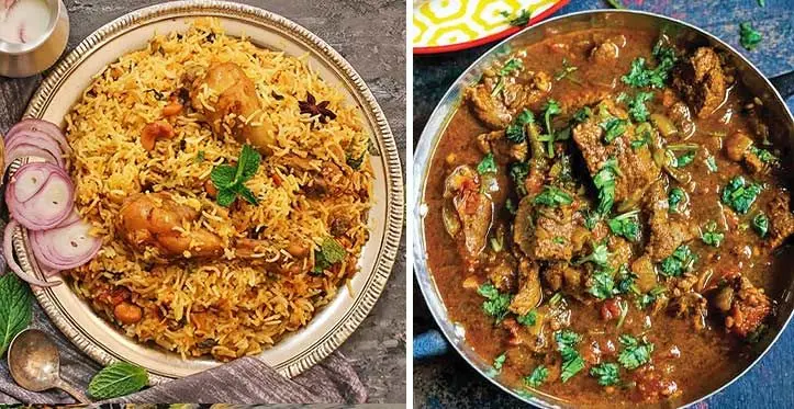 Chicken biryani and Lamb curry.