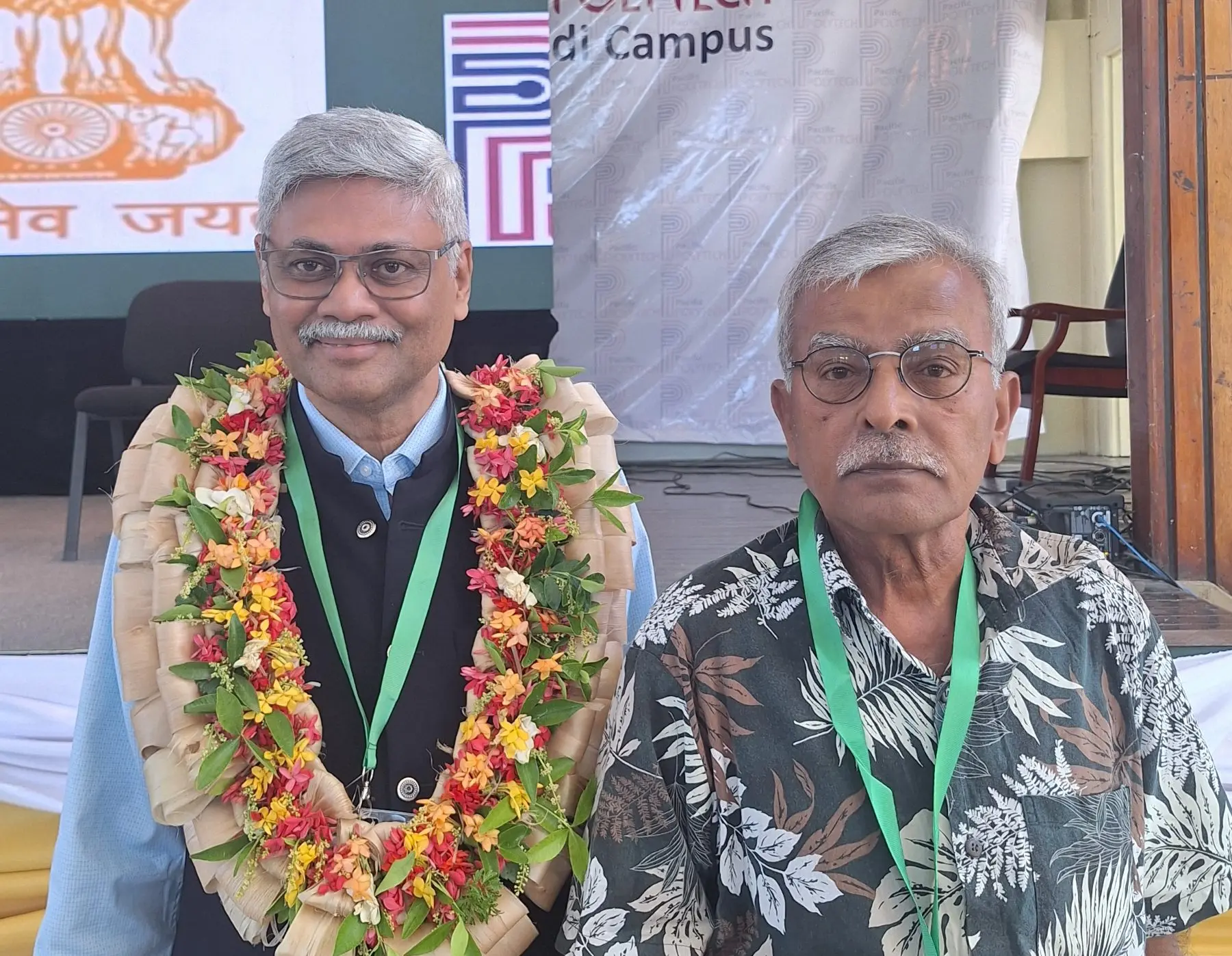 (From left) Former Indian High Commissioner to Fiji, Vinod Kumar with Pacific Polytech Council Member, Chandra Dulare at the Global Girmitiya conference in Nadi.