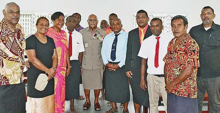 Prime Minsiter, Sitiveni Rabuka, with the Saqani High School committee and Government officials during the commissioning of the hostel dinning hall and evacuation center on May 8, 2023. Photo: DEPTFO