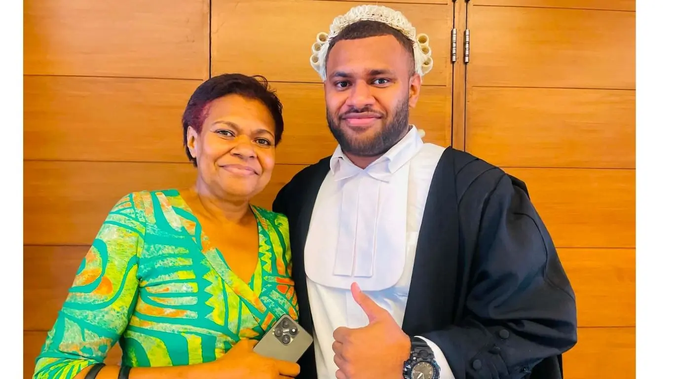 Amenio Tuilevu along with his mother Adi Ema Nava Tui during the USP admission to the bar on August 21, 2026.