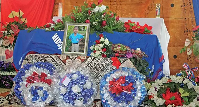The casket of the late Malcolm Makasiale during his funeral service at Marist Brothers Primary School in Suva on February 8, 2019,  Photo: Simione Haravanua