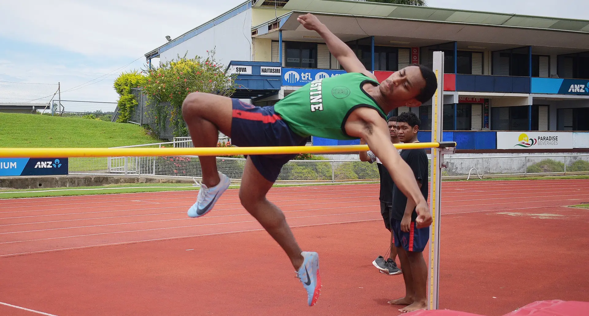Viliame Tukidia during his wiining senior boys long jump at Marist Brothers High School Inter-house in ANZ Stadium on February 11, 2021. Photo: Ronald Kumar.