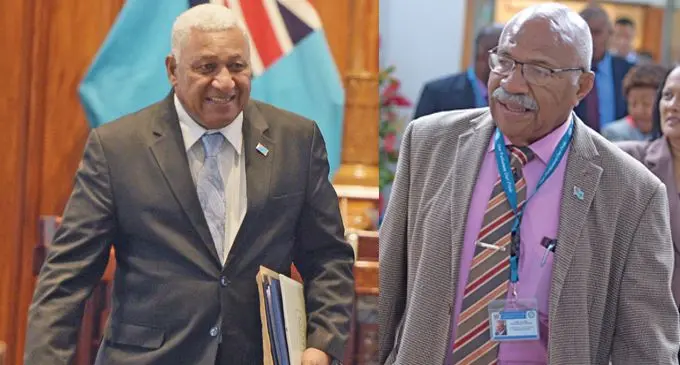 Left, FijiFirst Leader, Voreqe Bainimarama and  SODELPA leader Sitiveni Rabuka (Right.)