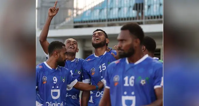 Lautoka players (from left) Manasa Nawakula, Sairusi Nalaubu, Saula Waqa and Atonio Tuivuna celebrate after winning the Digicel Fiji FACT in Suva. Photo: Fiji FA Media 