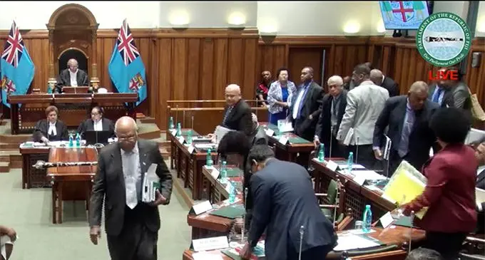 Opposition MPs walk out of Parliament. PHOTO: Parliament TV
