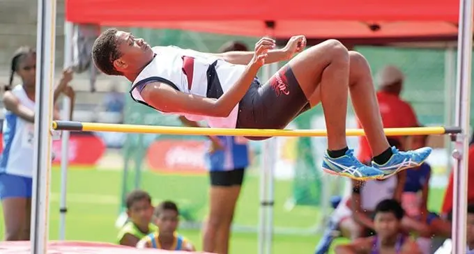 Teresia Naketeca of Adi Cakobau School during Junior girls high jump at the ANZ Stadium on April 16, 2019. Photo: Ronald Kumar. 