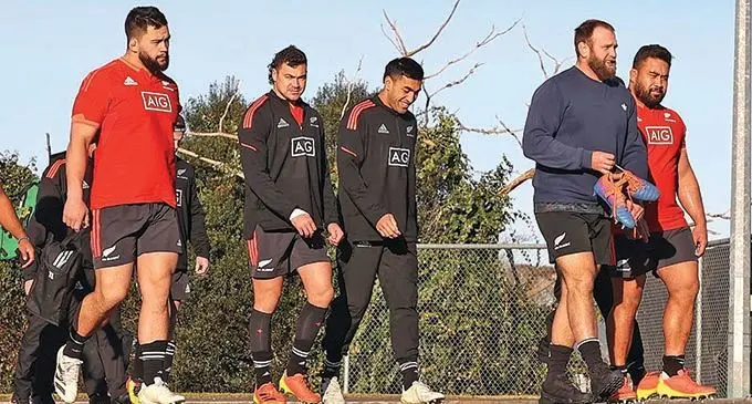 All Blacks prop Joe Moody (front) during their training session in Hamilton, New Zealand on July 14, 2021. Photo: AllBlacks.com