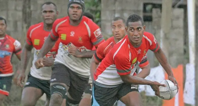Naitasiri first five eighth, Tuidraki Samusamuvodre (right) and Chris Minimbi (second from left) are among the nine local players named by Flying Fijians coach, Vern Cotter, for the Europe Tour next month. Photo: Naitasiri Rugby