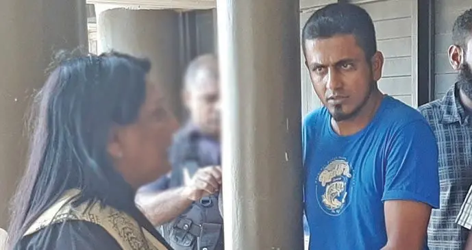 Mohammed Shaheed (right) outside the Lautoka Magistrates Court on October 2, 2019.  Photo: Salote Qalubau
