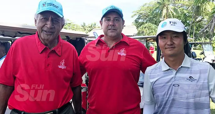 From left: Speaker of the House Ratu Epeli Nailatikau, McDonald’s managing director Marc McElrath and Sam Lee at the Denarau Golf and Racquet Club on March 20, 2021. Photo: Waisea Nasokia