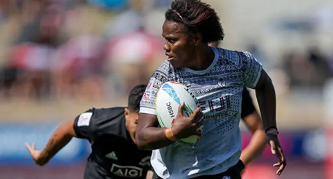 Fiji Airways Fijiana 7s captain Raijeli Daveua on her way to score against New Zealand at the FMG Stadium in Hamilton, New Zealand, on January 26, 2020.  Photo: Bruce Southwick/ZoomFiji