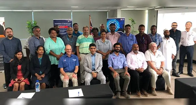 Participants at the Information Session for the Wind Load Standards with the permanent secretary for the Ministry of Commerce, Tourism, Trade and Transport, Shaheem Ali  (sitting fourth from left) on August 23,2022. Photo: Josefa Babitu