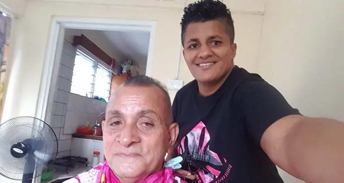 Maryanne Hicks (right) with her customer and father, George Hicks, at her home in Waqadra, Nadi. Photo: Mereleki Nai